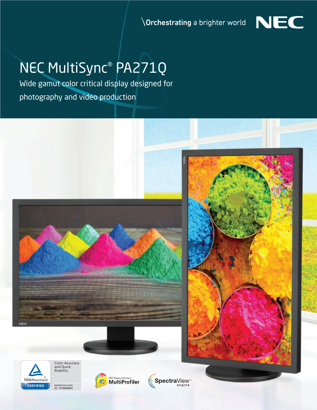 NEC Multisync® PA271Q Wide Gamut Color Critical Display Designed for Photography and Video Production
