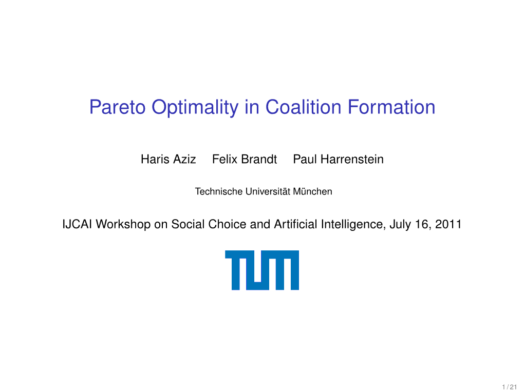 Pareto Optimality in Coalition Formation