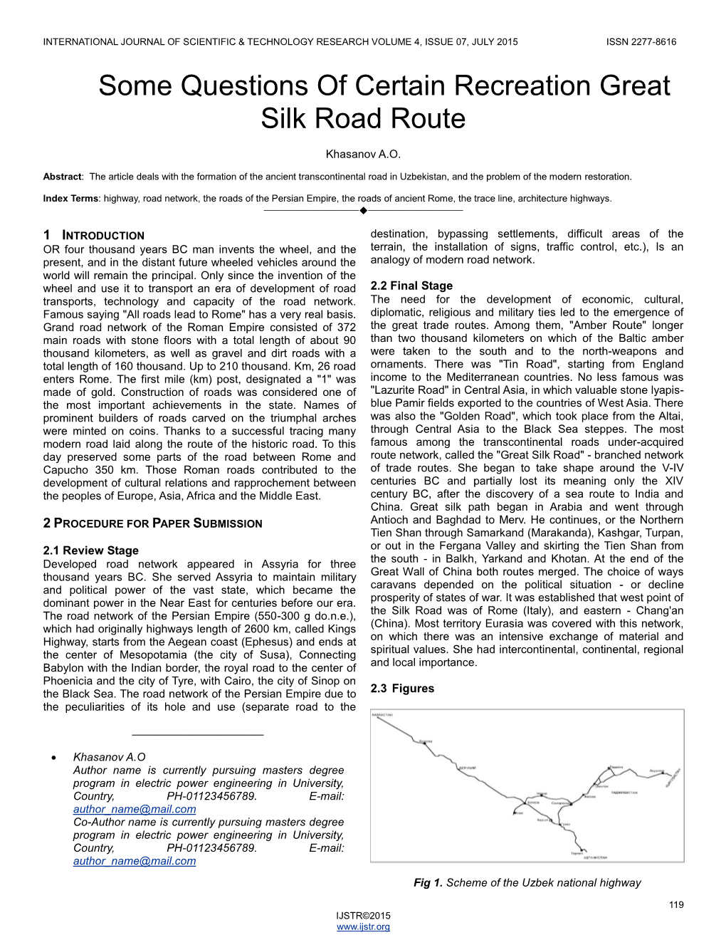 Some Questions of Certain Recreation Great Silk Road Route