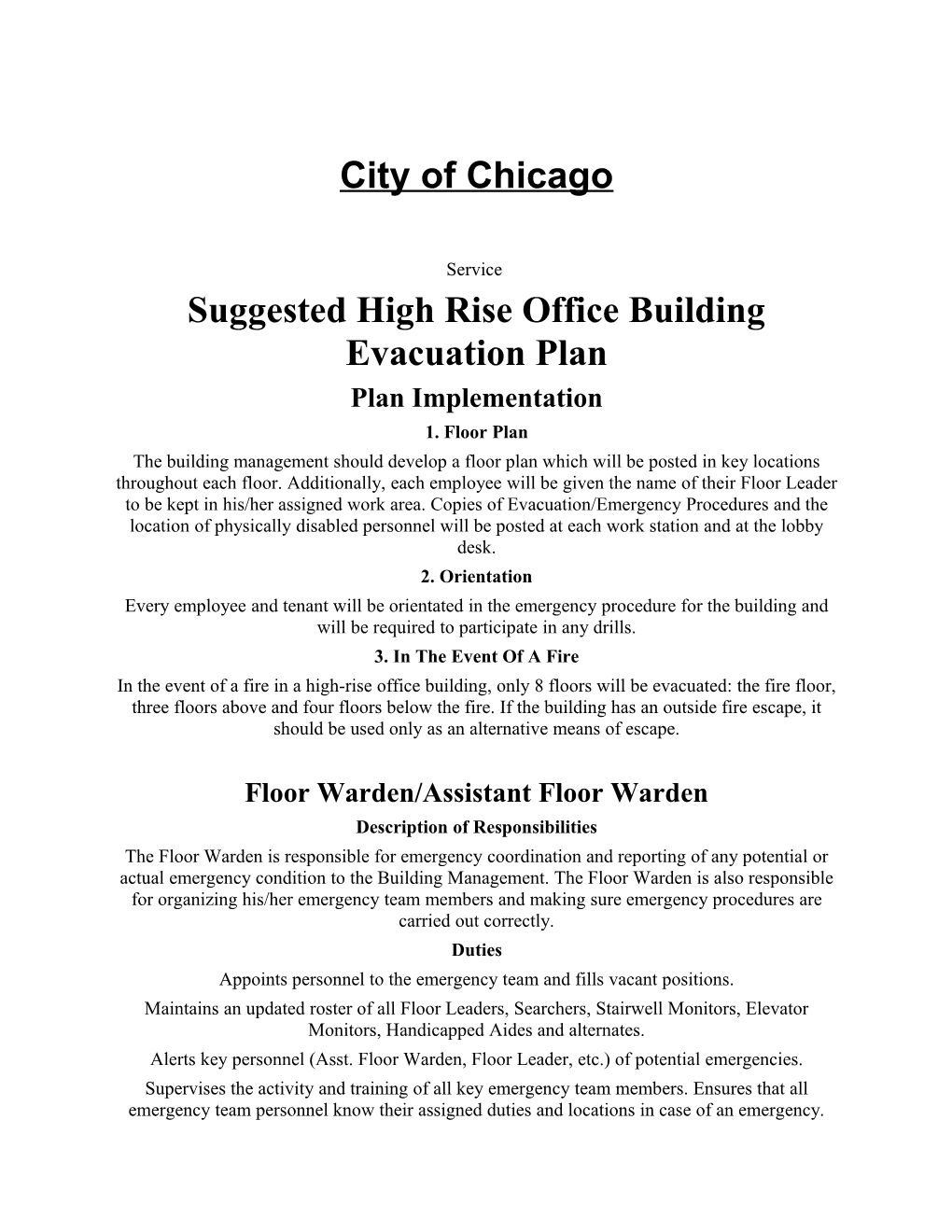 City of Chicago Suggested High-Rise Office Building Evacuation Plan