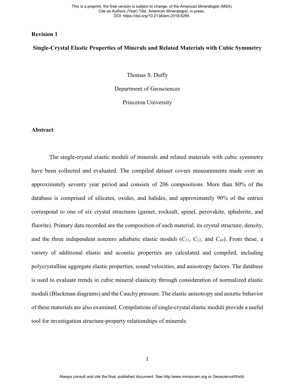 1 Revision 1 Single-Crystal Elastic Properties of Minerals and Related