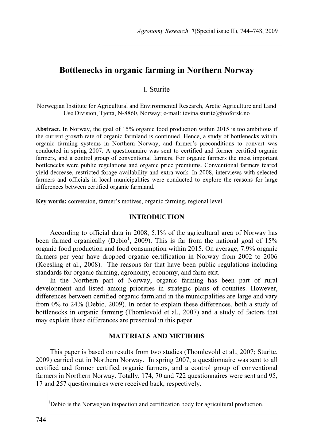 Bottlenecks in Organic Farming in Northern Norway