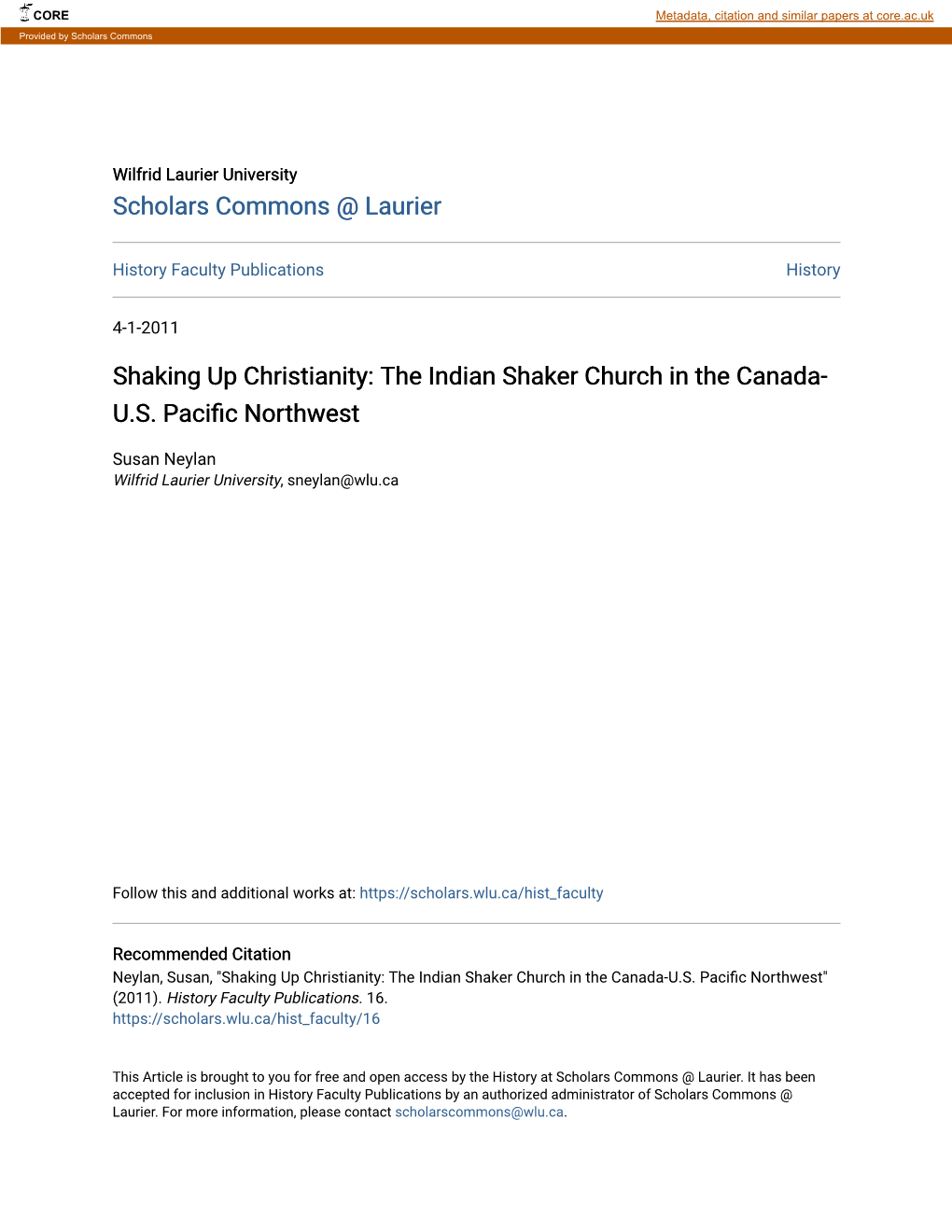 The Indian Shaker Church in the Canada-US Pacific Northwest