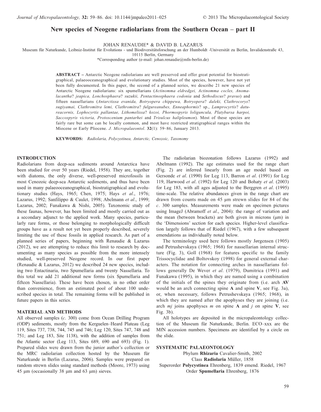 New Species of Neogene Radiolarians from the Southern Ocean – Part II