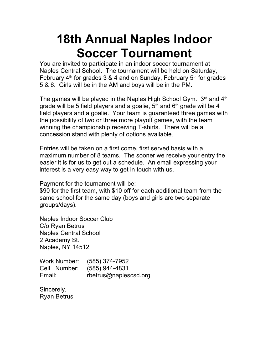 7Th Annual Naples Indoor Soccer Tournament