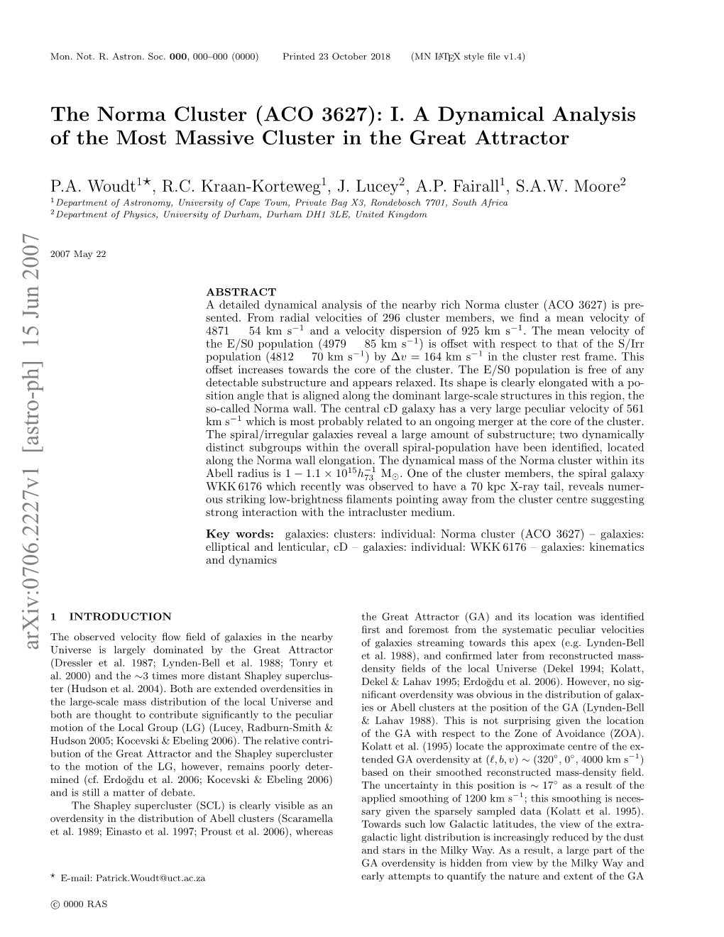 The Norma Cluster (ACO 3627): I. a Dynamical Analysis of the Most