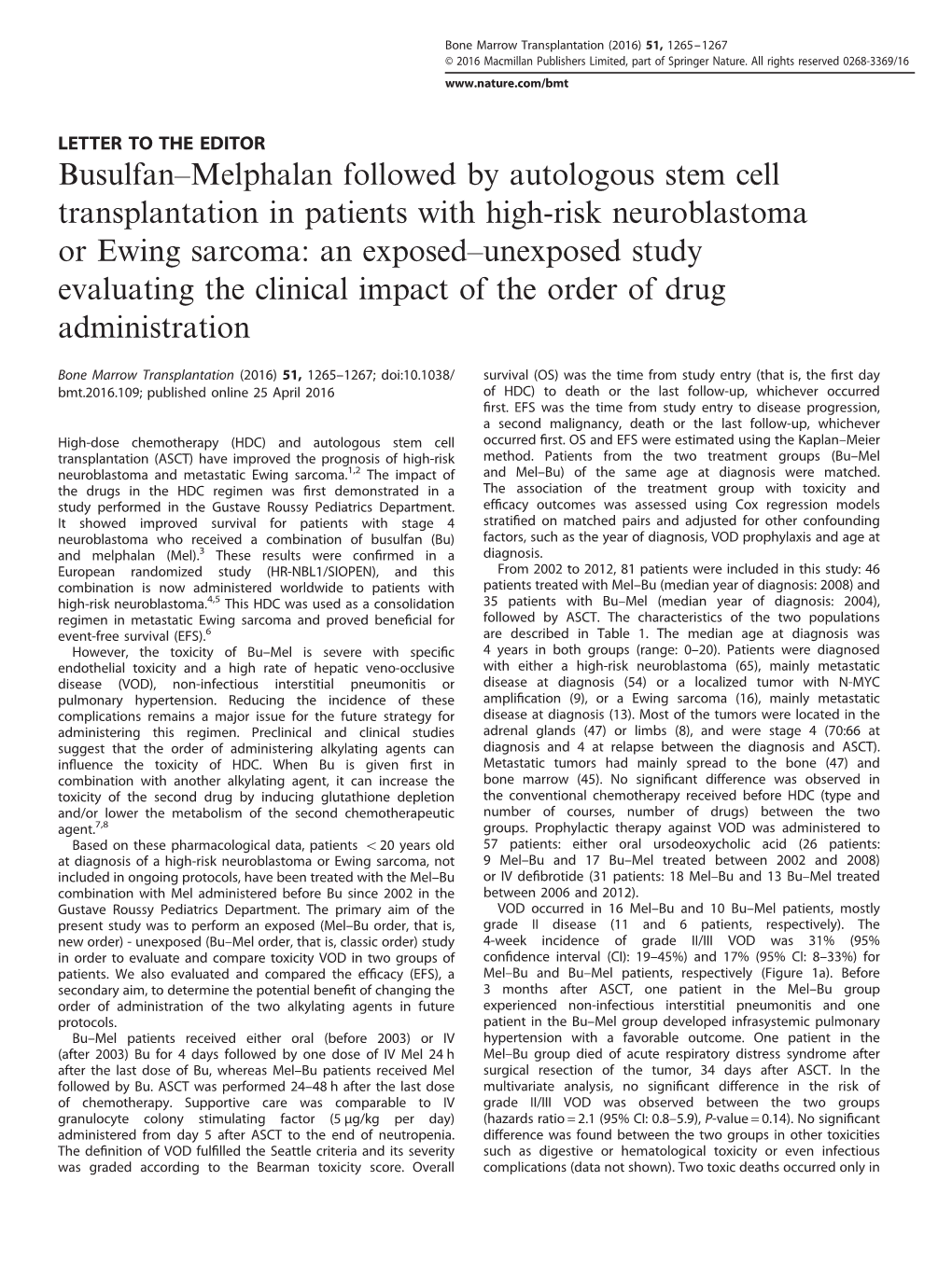 Busulfan–Melphalan Followed by Autologous Stem Cell