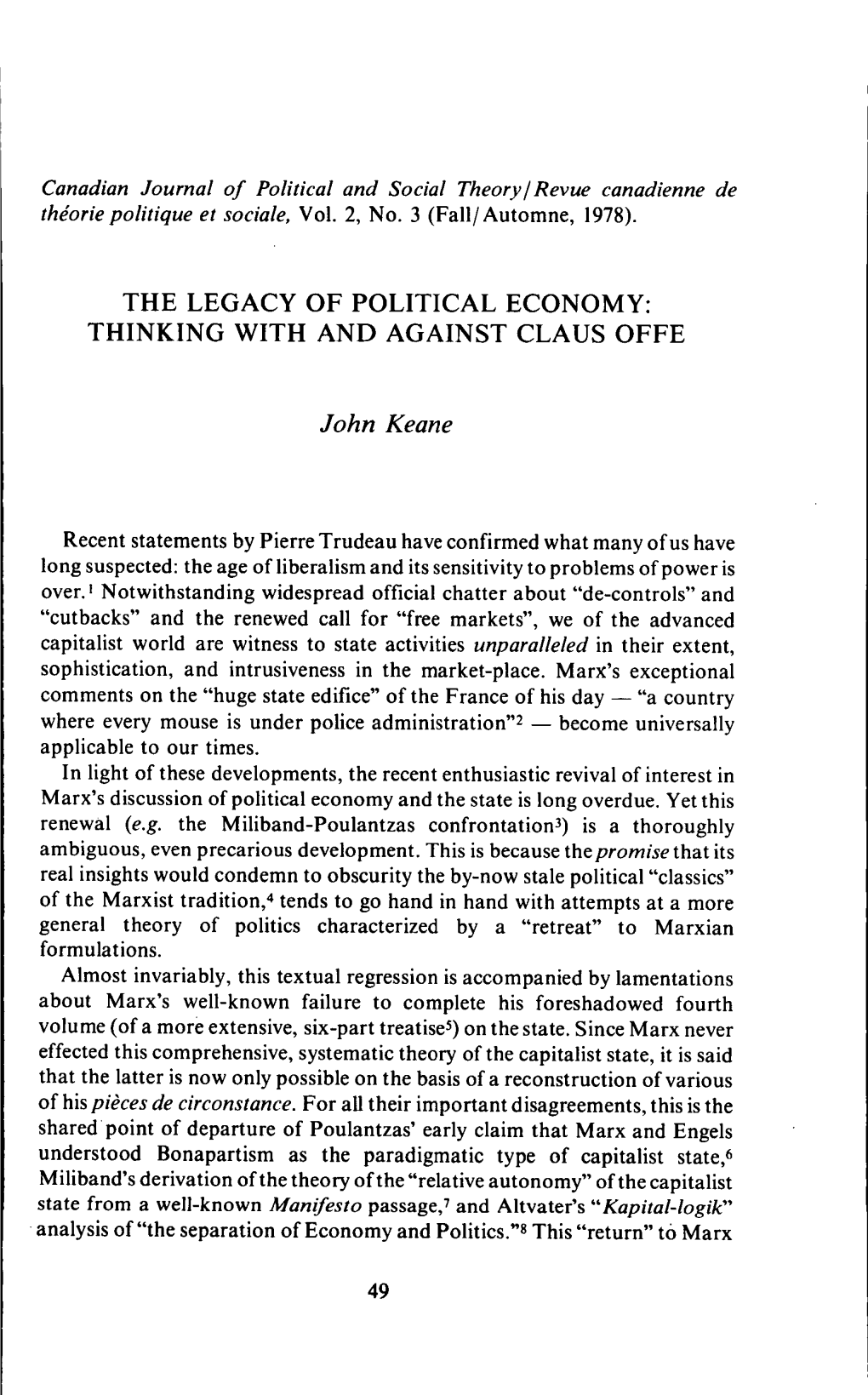 The Legacy of Political Economy: Thinking with And