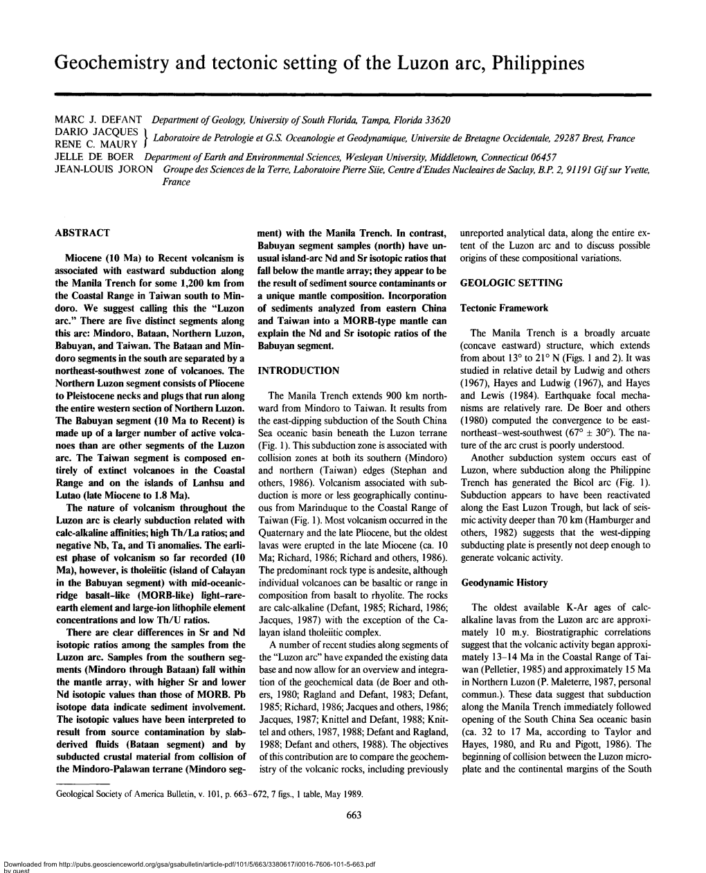 Geochemistry and Tectonic Setting of the Luzon Arc, Philippines