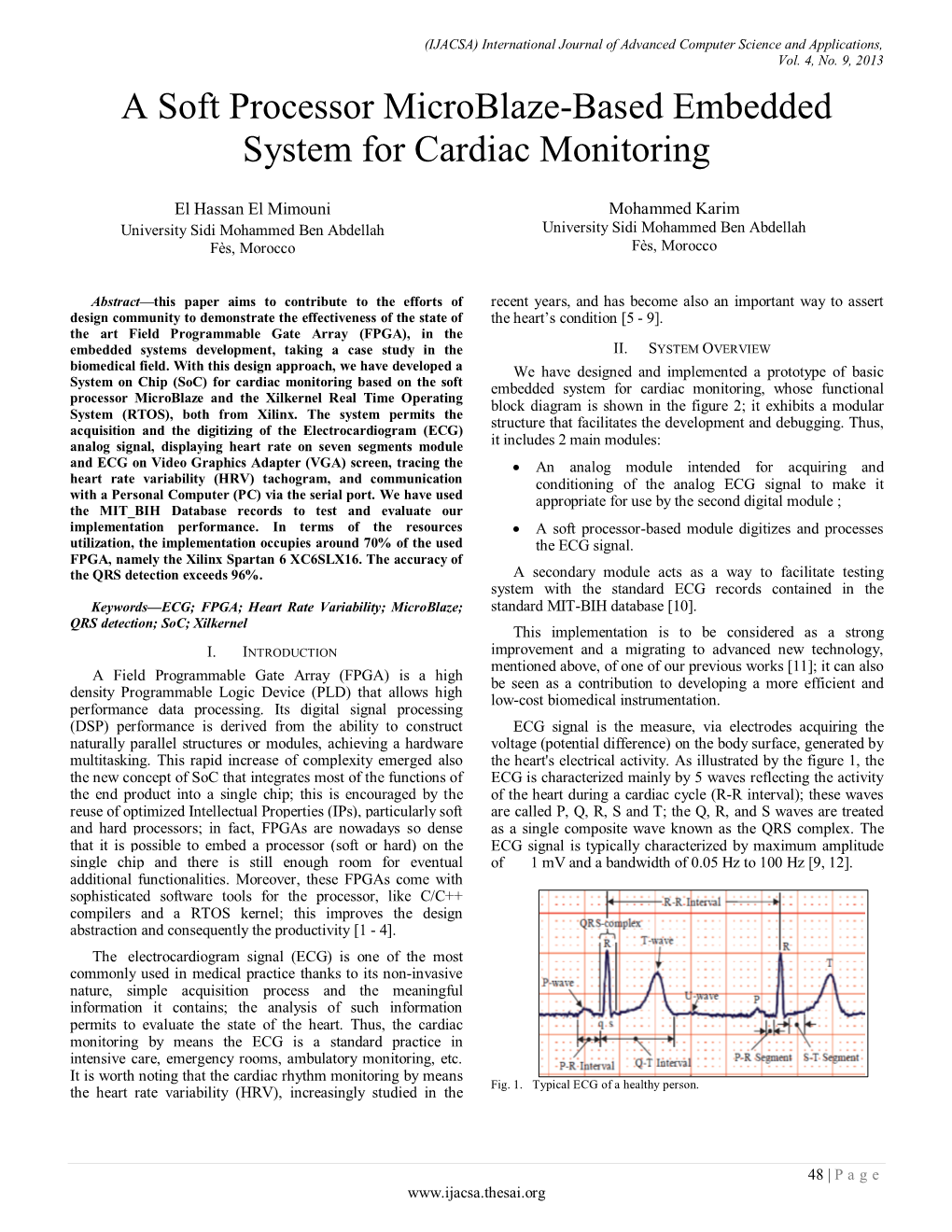 A Soft Processor Microblaze-Based Embedded System for Cardiac Monitoring