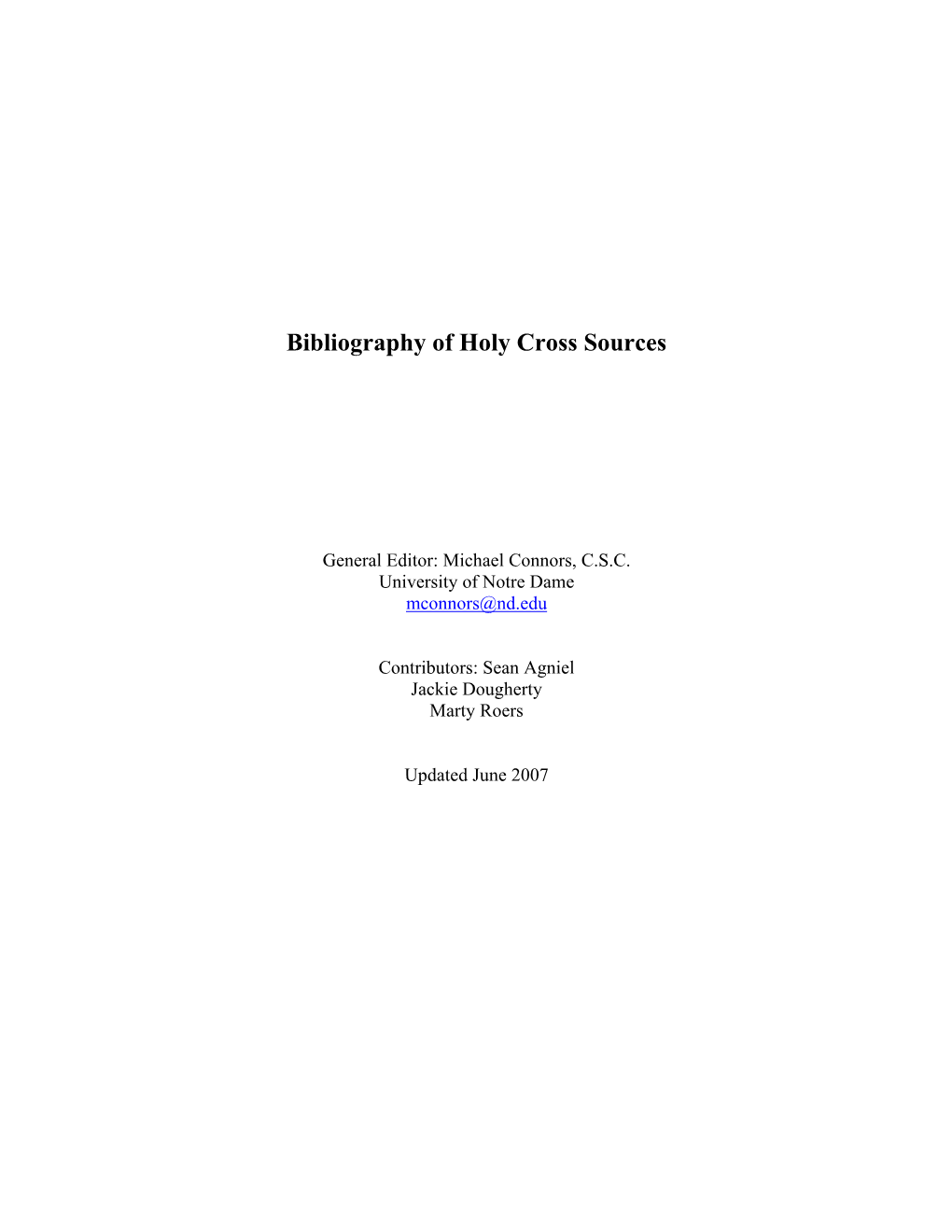 Bibliography of Holy Cross Sources