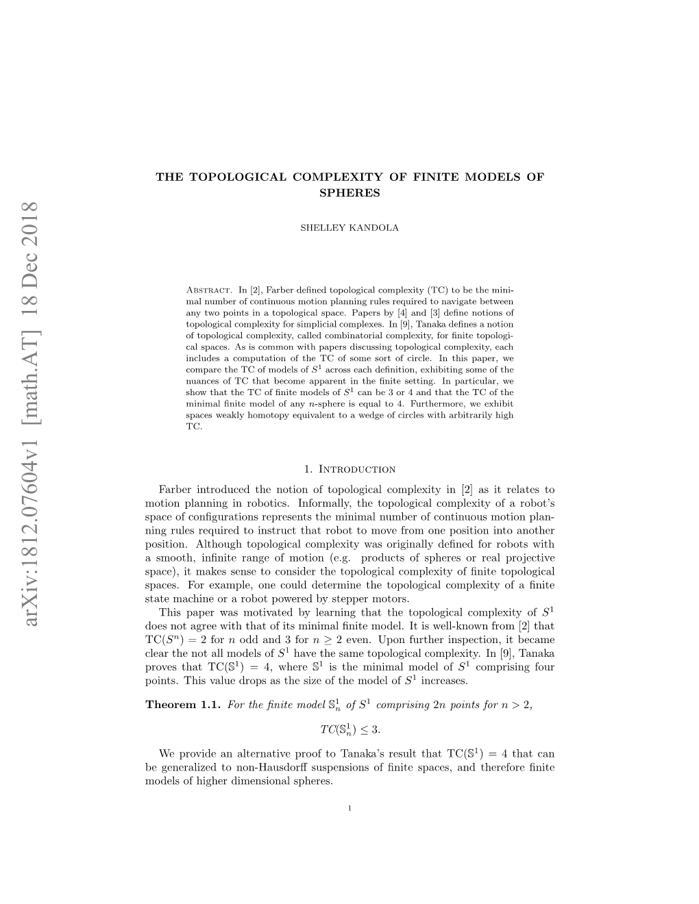 Arxiv:1812.07604V1 [Math.AT] 18 Dec 2018 Ons Hsvledosa H Ieo H Oe of Model the of Size the As Drops Value This Points