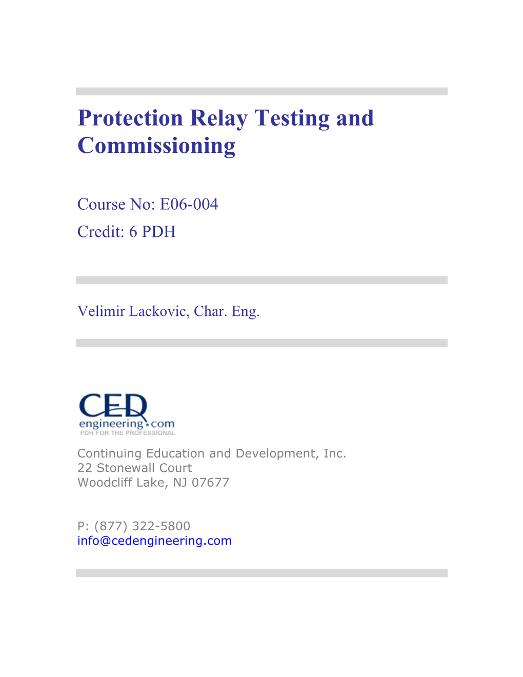 Protection Relay Testing and Commissioning