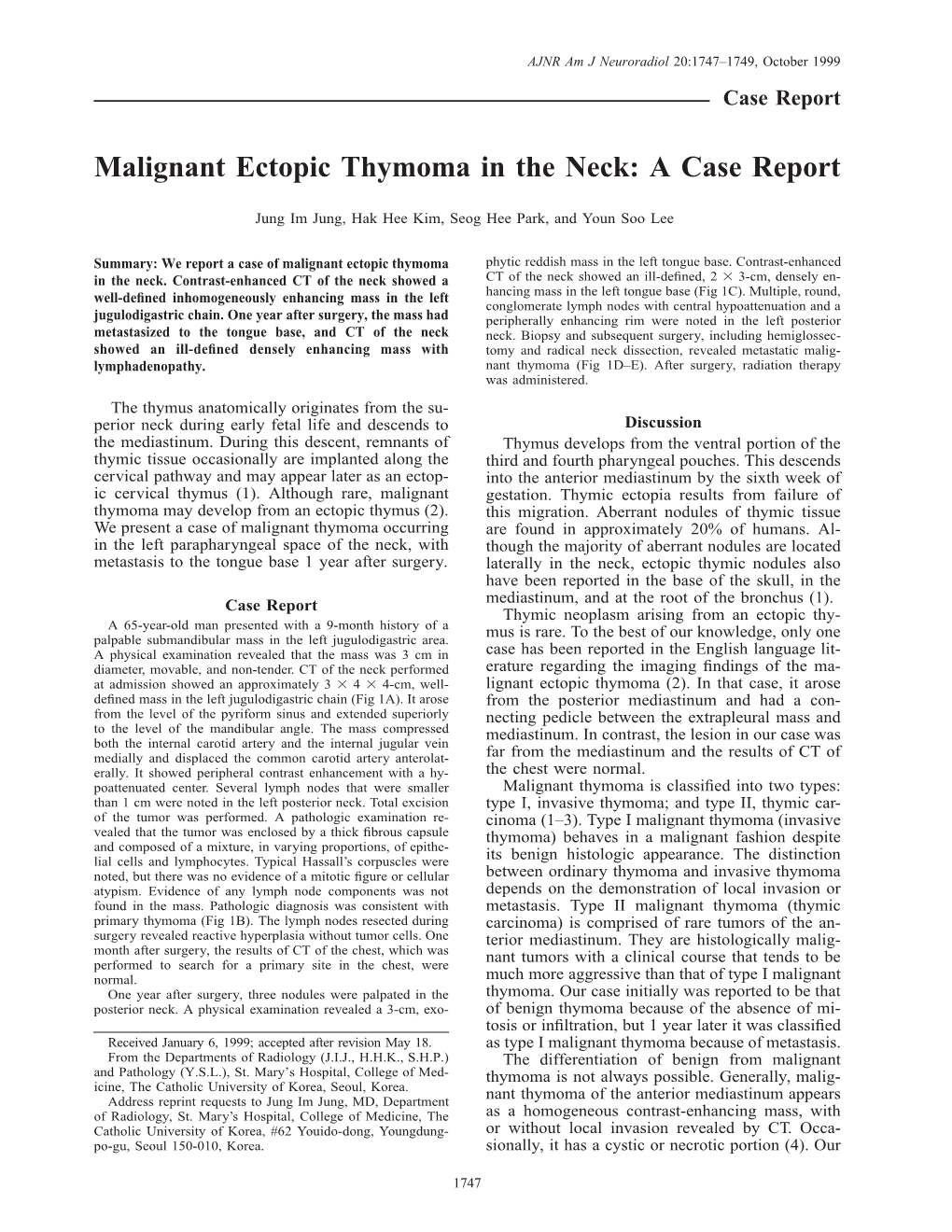Malignant Ectopic Thymoma in the Neck: a Case Report