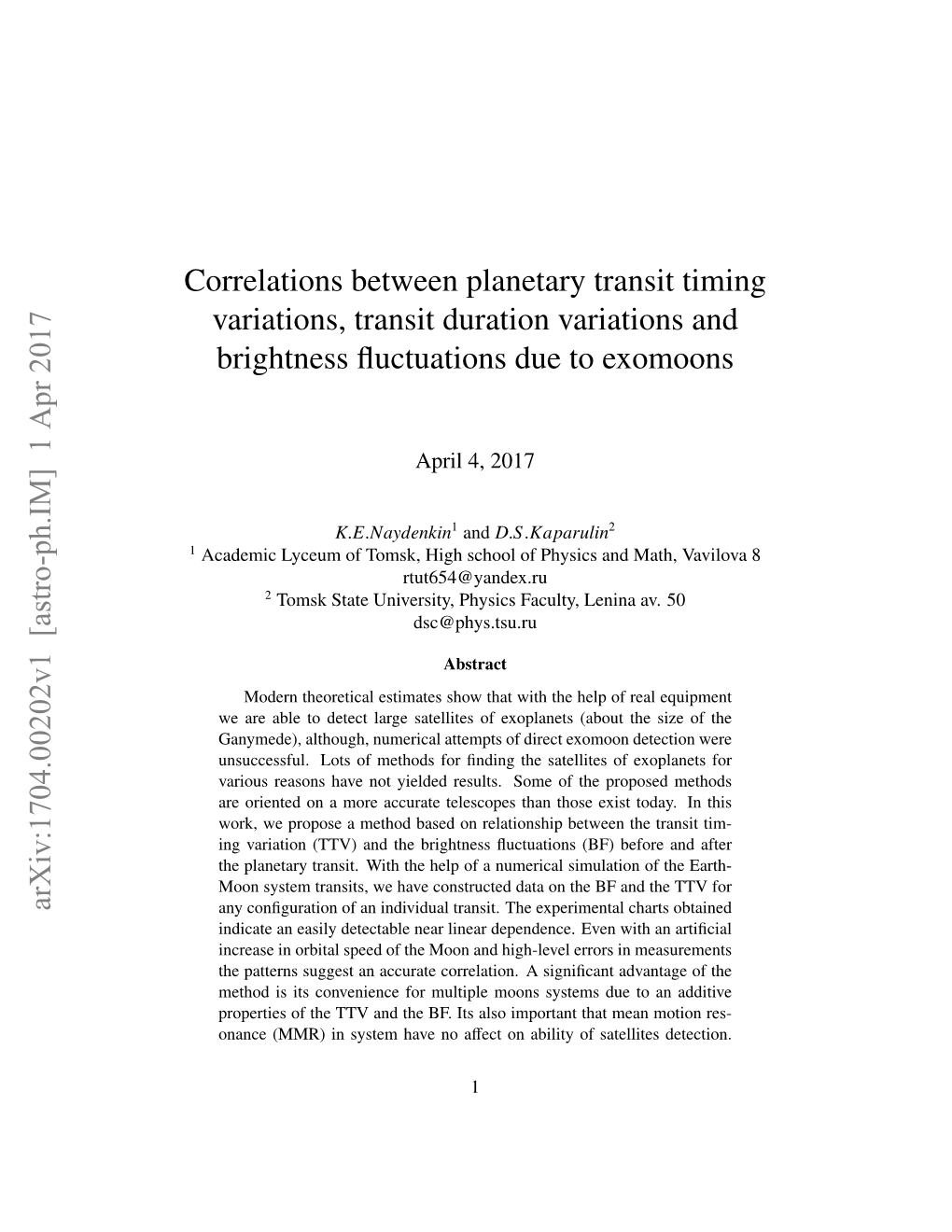 Correlations Between Planetary Transit Timing Variations, Transit Duration Variations and Brightness ﬂuctuations Due to Exomoons