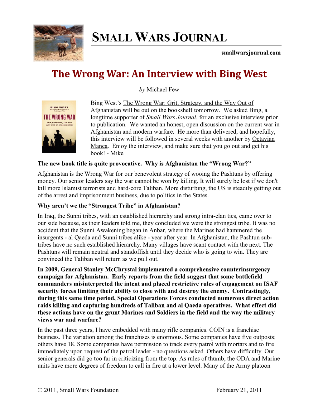 An Interview with Bing West