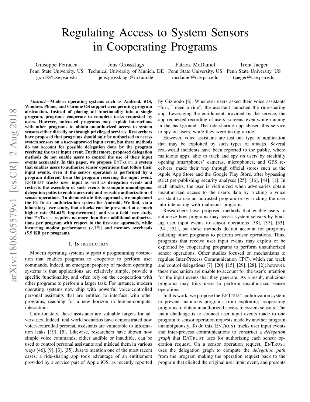 Regulating Access to System Sensors in Cooperating Programs