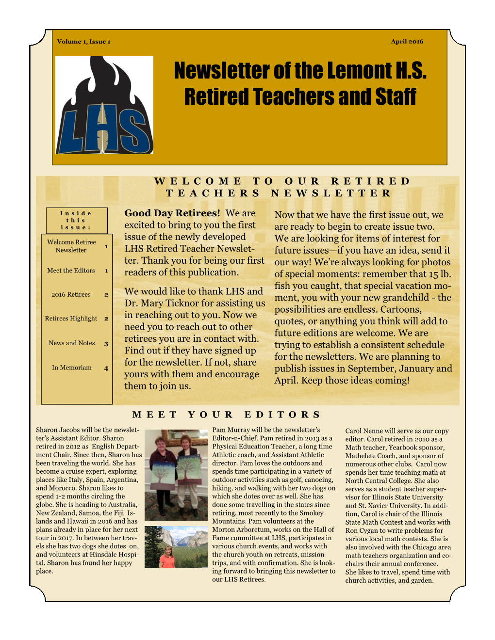 Newsletter of the Lemont H.S. Retired Teachers and Staff