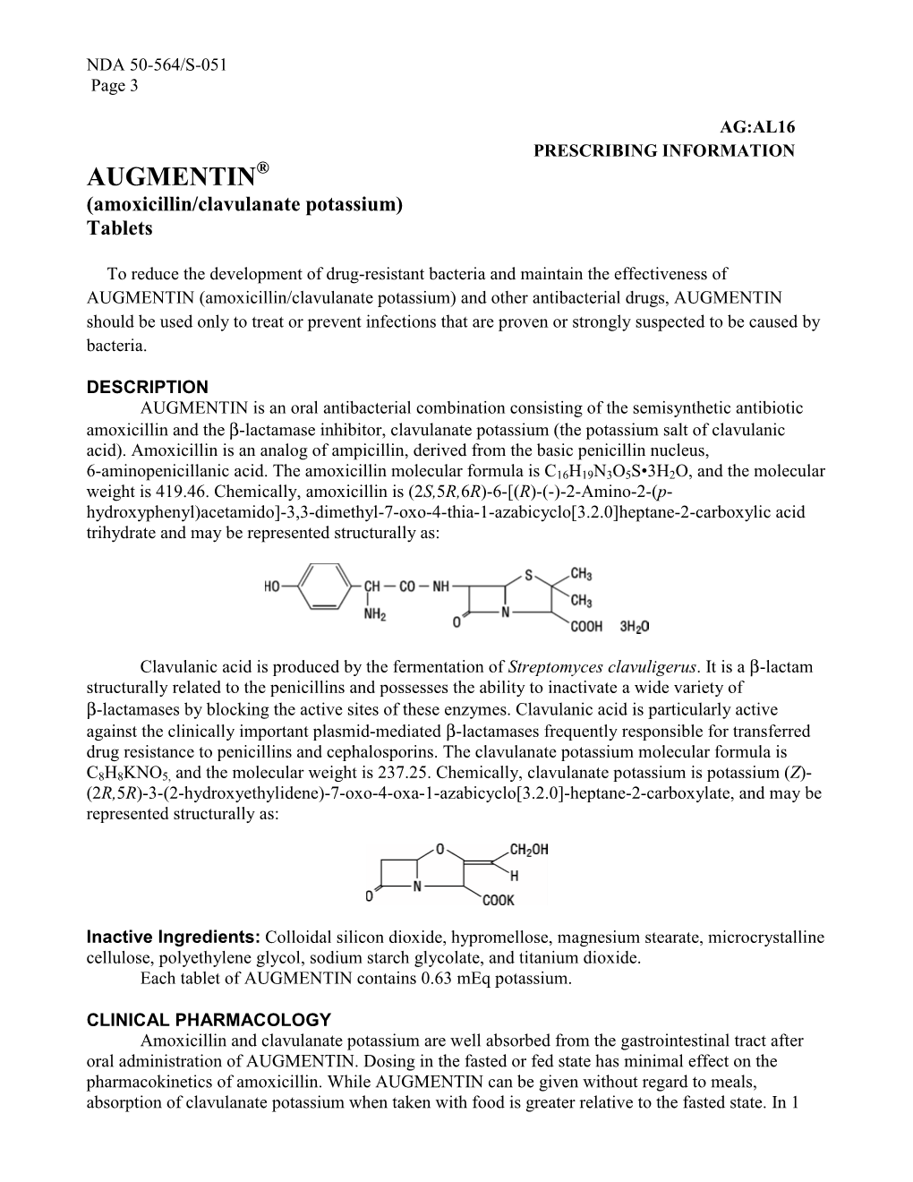 AUGMENTIN® (Amoxicillin/Clavulanate Potassium) Tablets