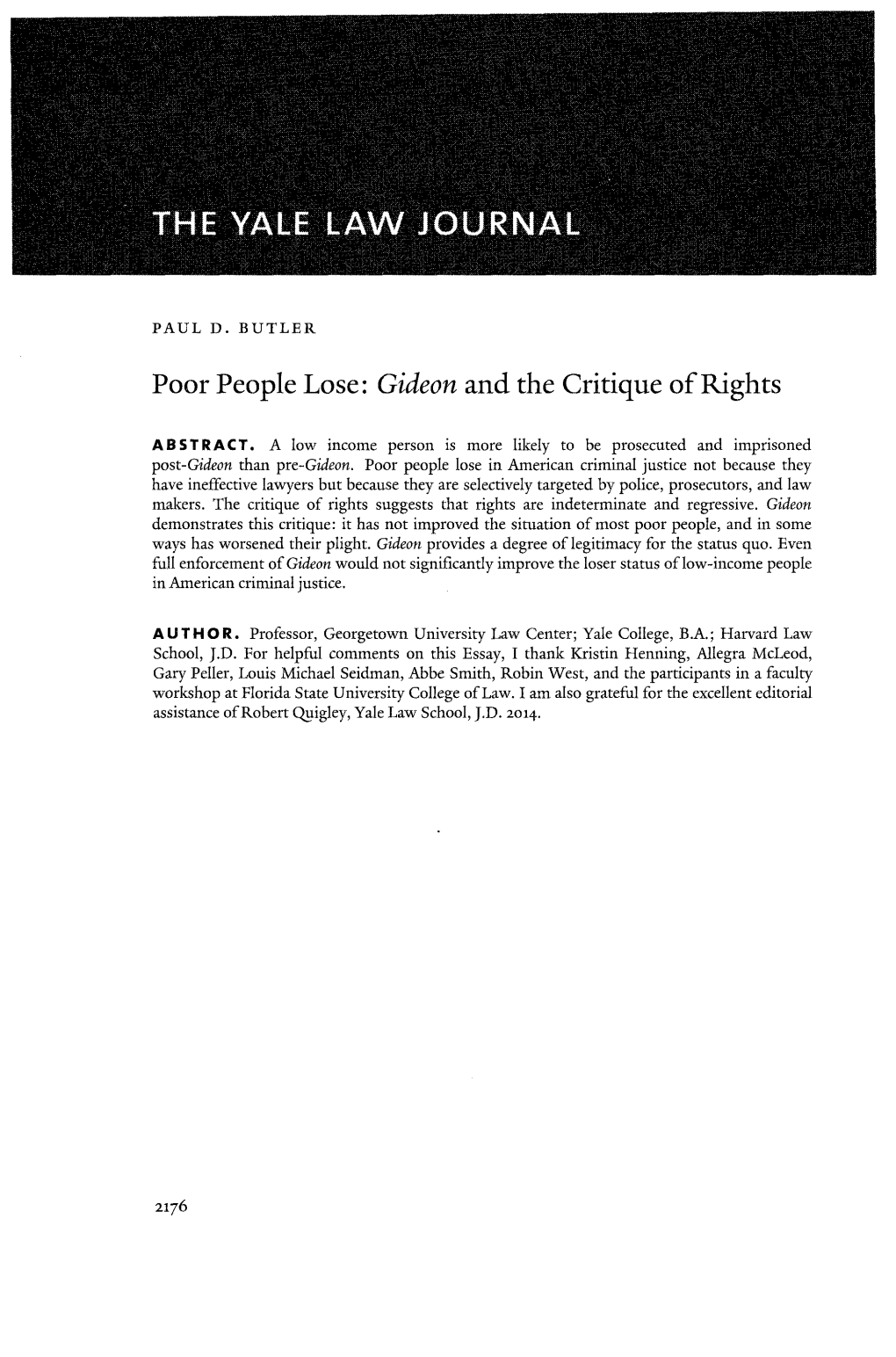 Poor People Lose: Gideon and the Critique of Rights