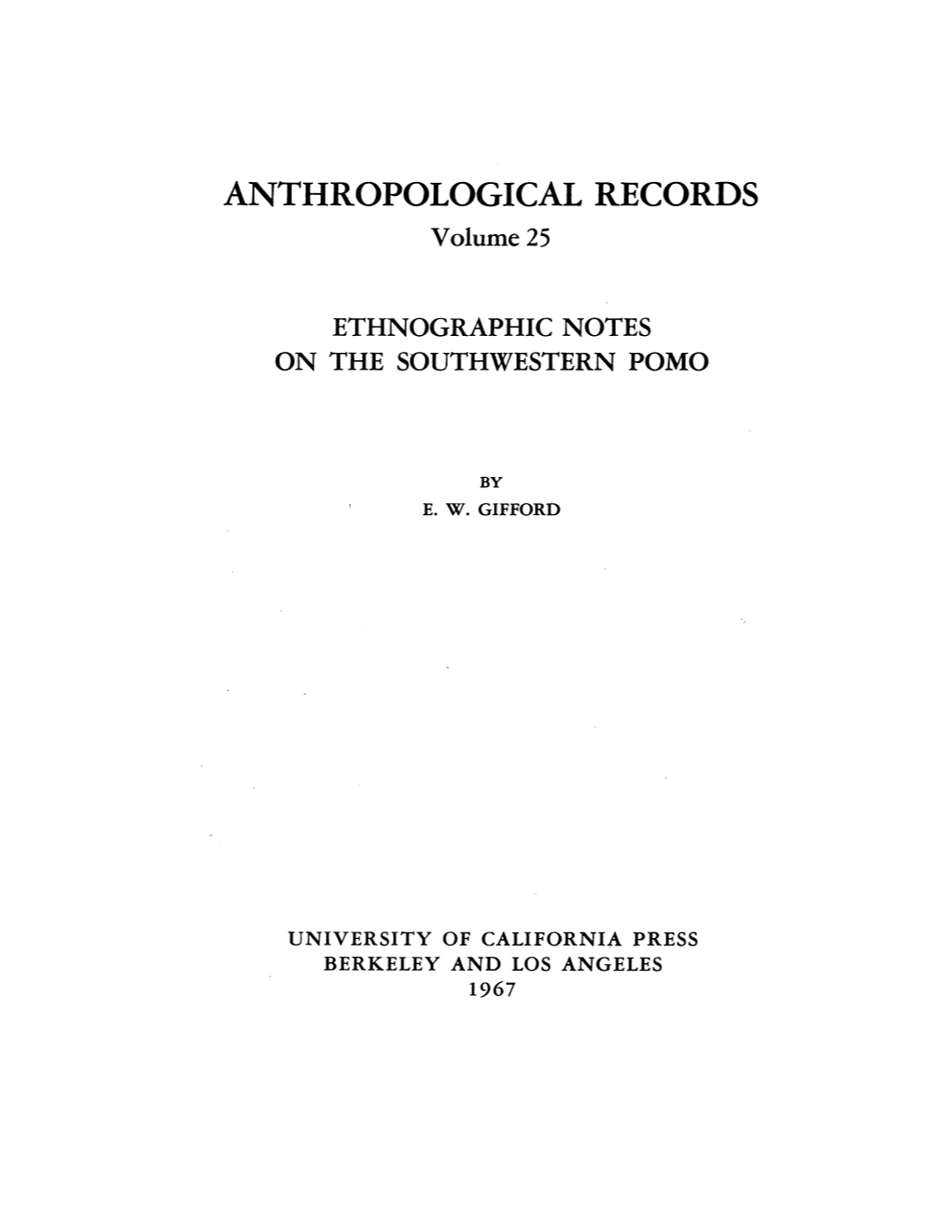 ANTHROPOLOGICAL RECORDS Volume 25