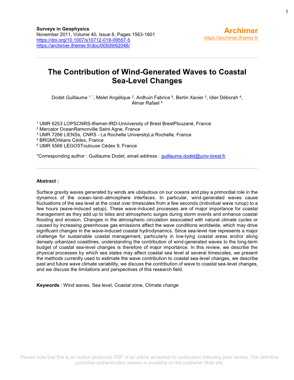 The Contribution of Wind-Generated Waves to Coastal Sea-Level Changes