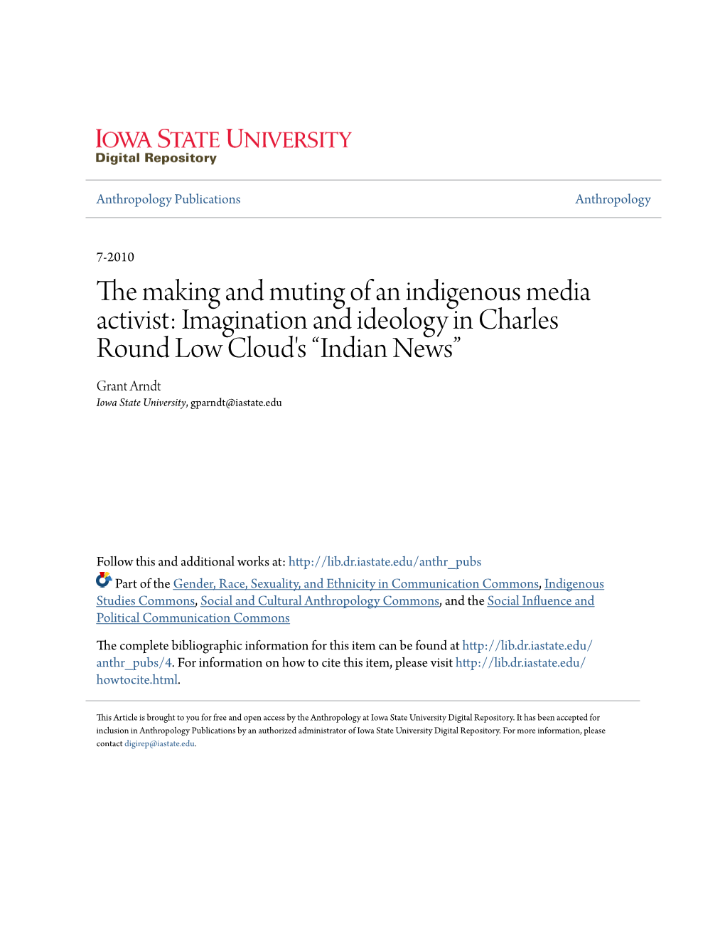 The Making and Muting of an Indigenous Media Activist: Imagination and Ideology in Charles Round Low Cloud’S “Indian News”