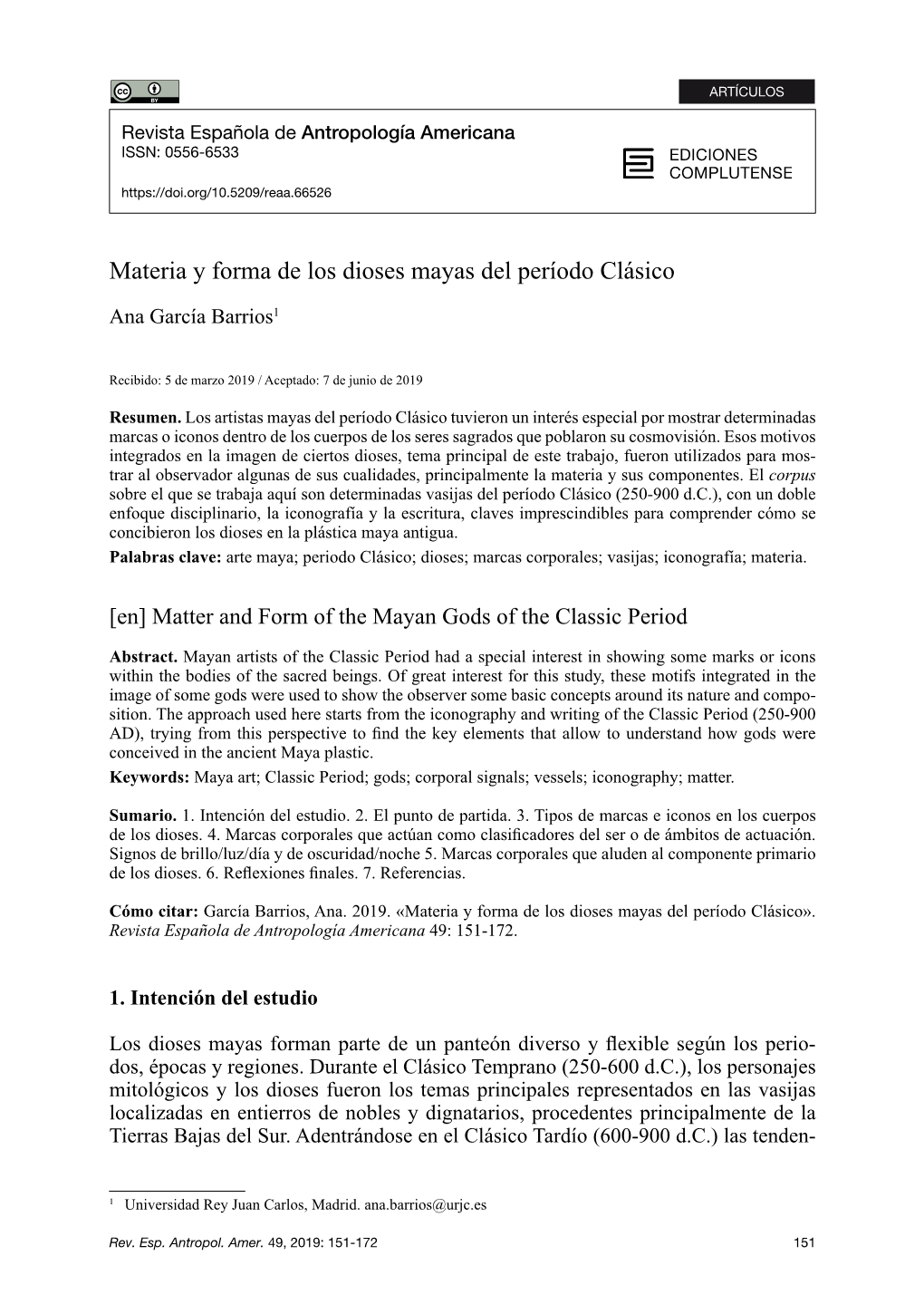 Materia Y Forma De Los Dioses Mayas Del Período Clásico