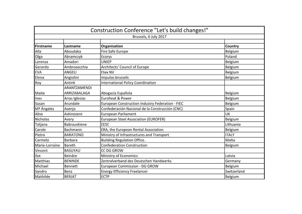 Construction Conference "Let's Build Changes!" Brussels, 6 July 2017