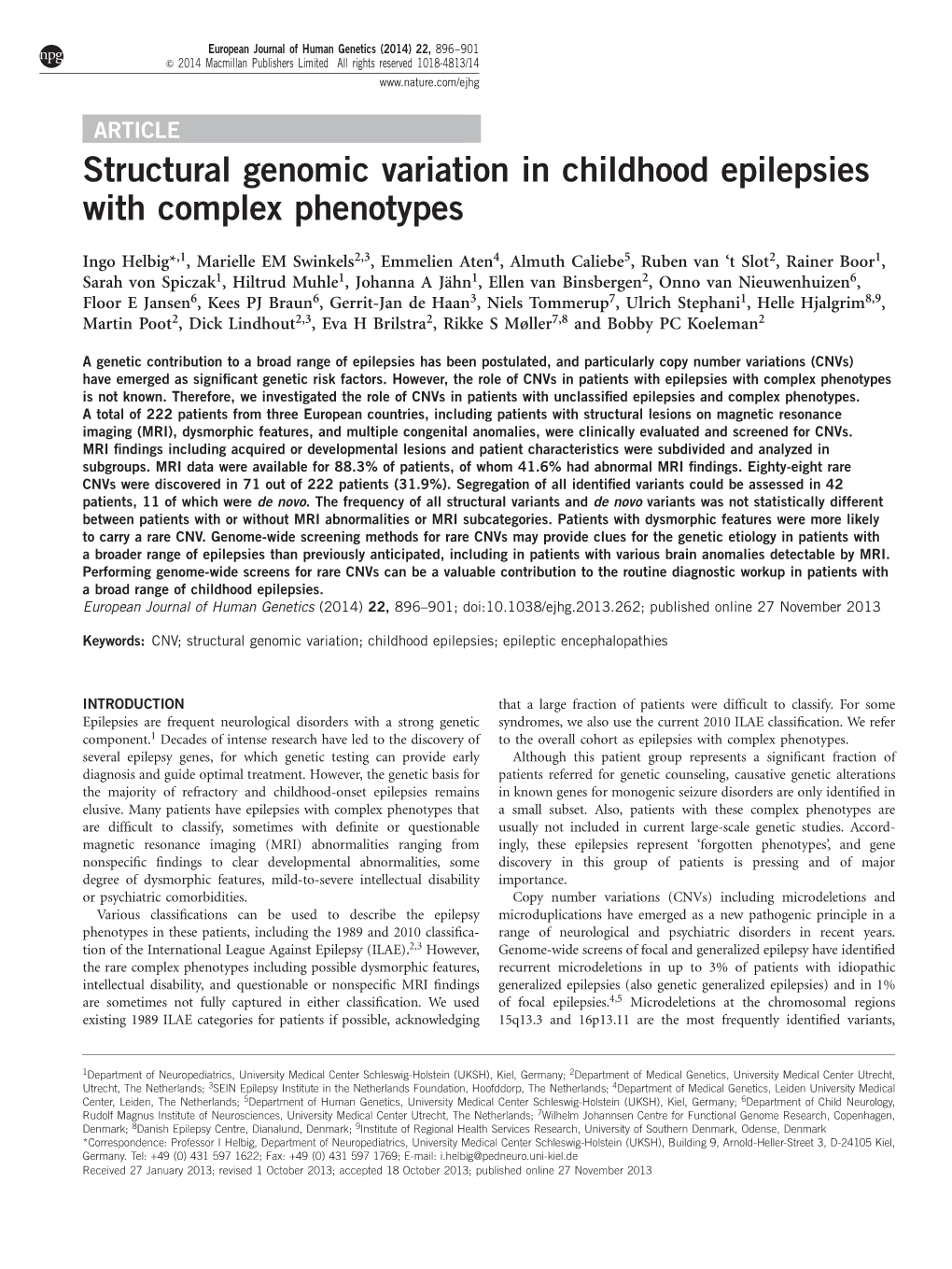 Structural Genomic Variation in Childhood Epilepsies with Complex Phenotypes