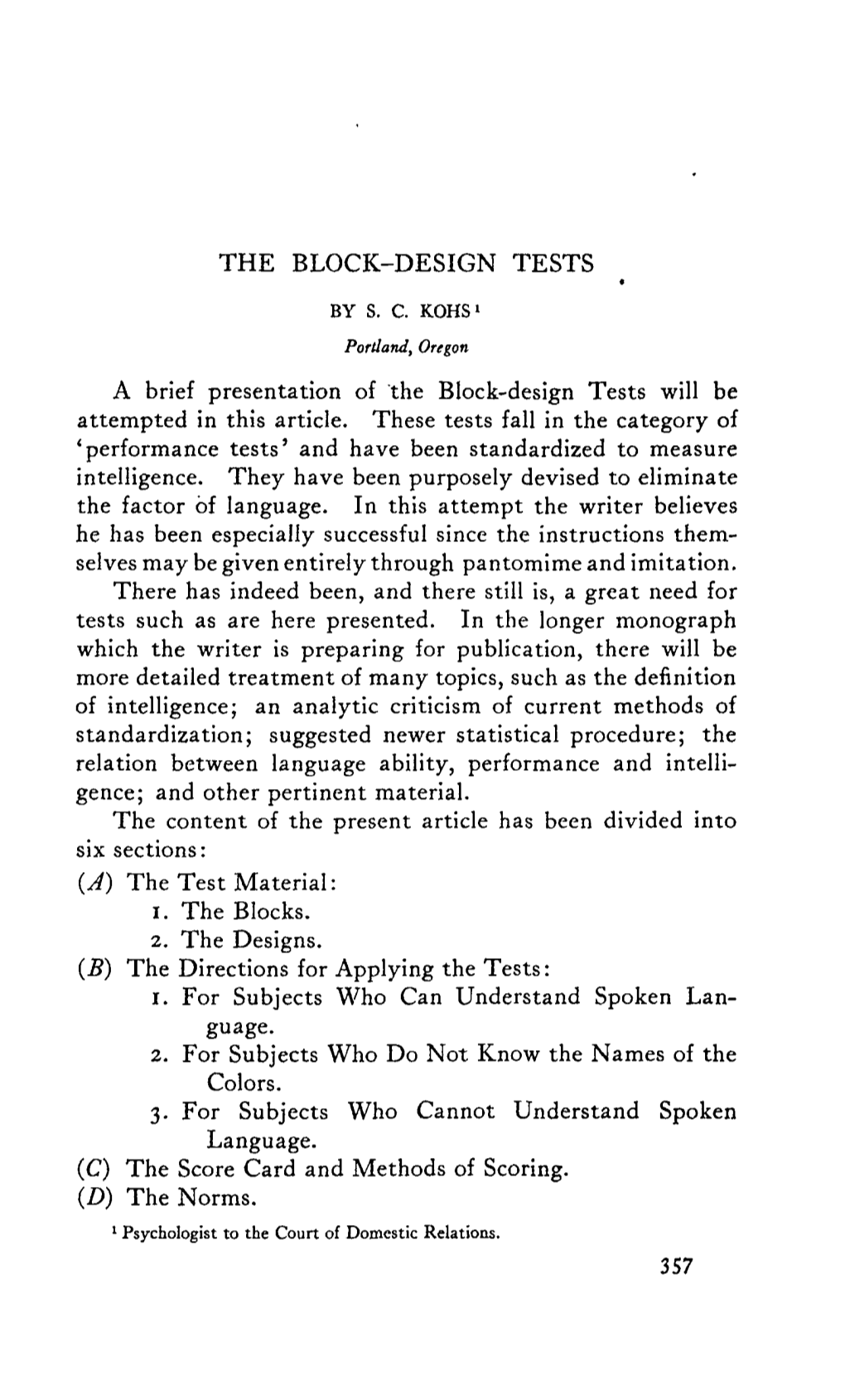 The Block-Design Tests * by S