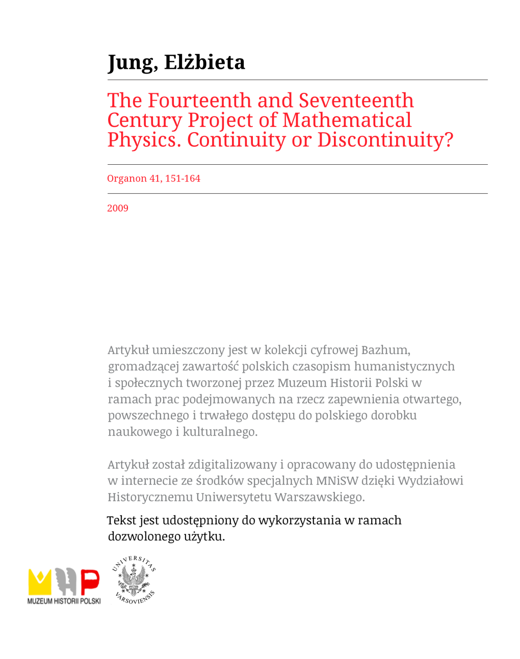 The Fourteenth and Seventeenth Century Project of Mathematical Physics