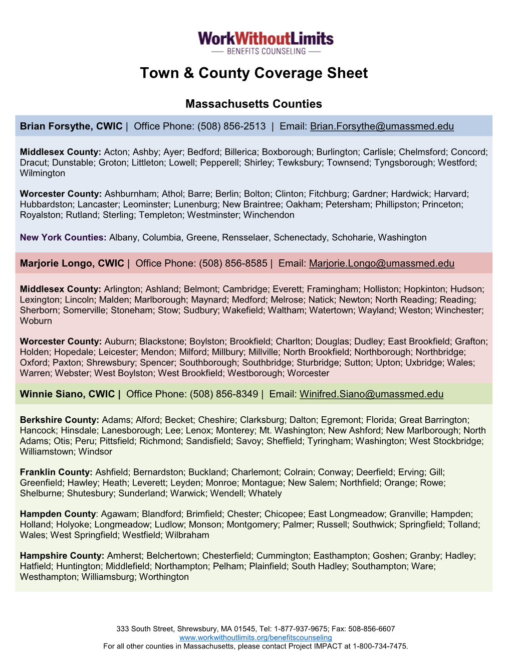 Town & County Coverage Sheet