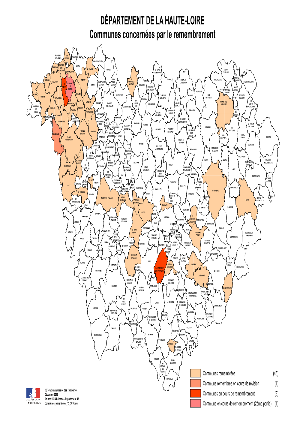 DÉPARTEMENT DE LA HAUTE-LOIRE Communes Concernées Par Le Remembrement