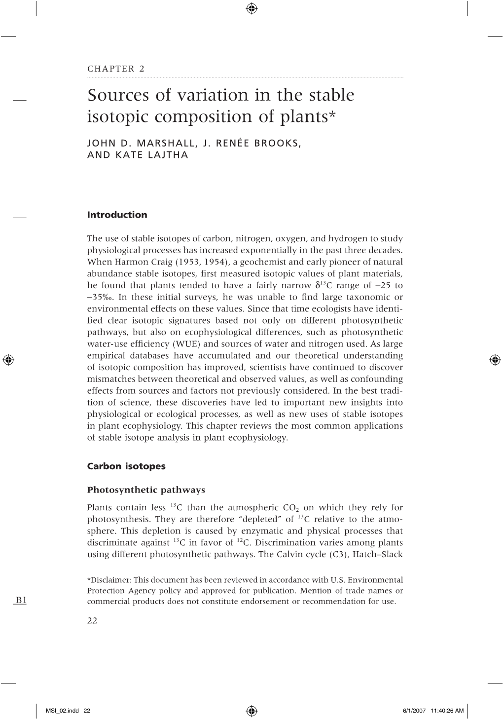 Sources of Variation in the Stable Isotopic Composition of Plants*