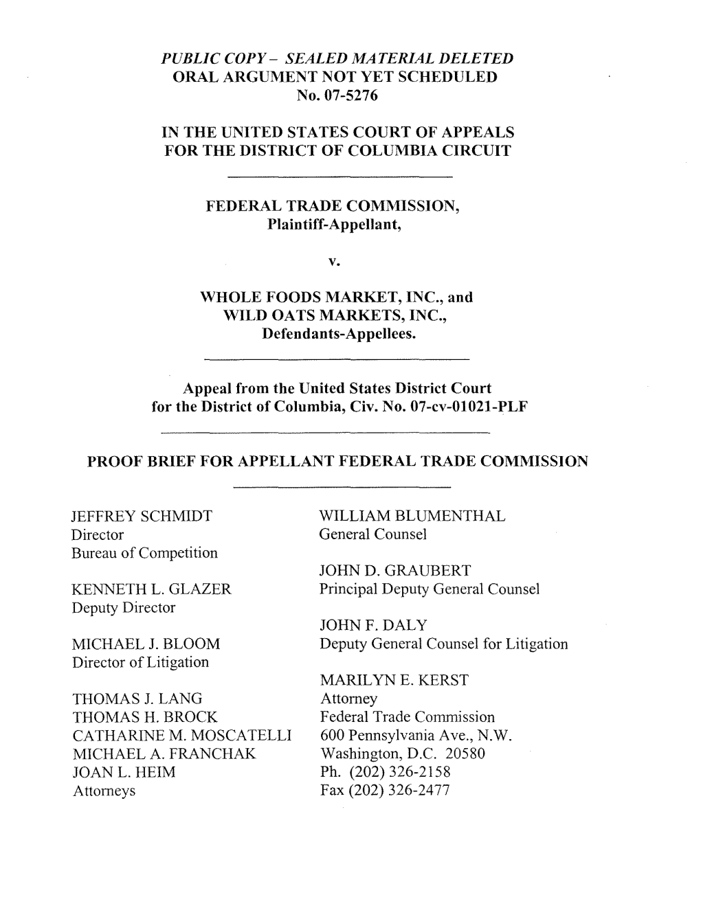 FTC V. Whole Foods Market (D.C. Cir.)