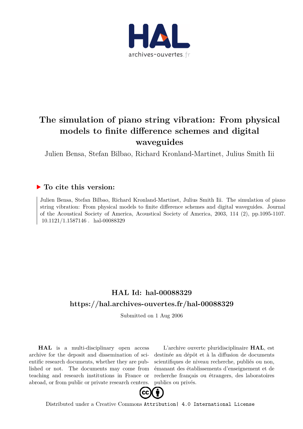 The Simulation of Piano String Vibration