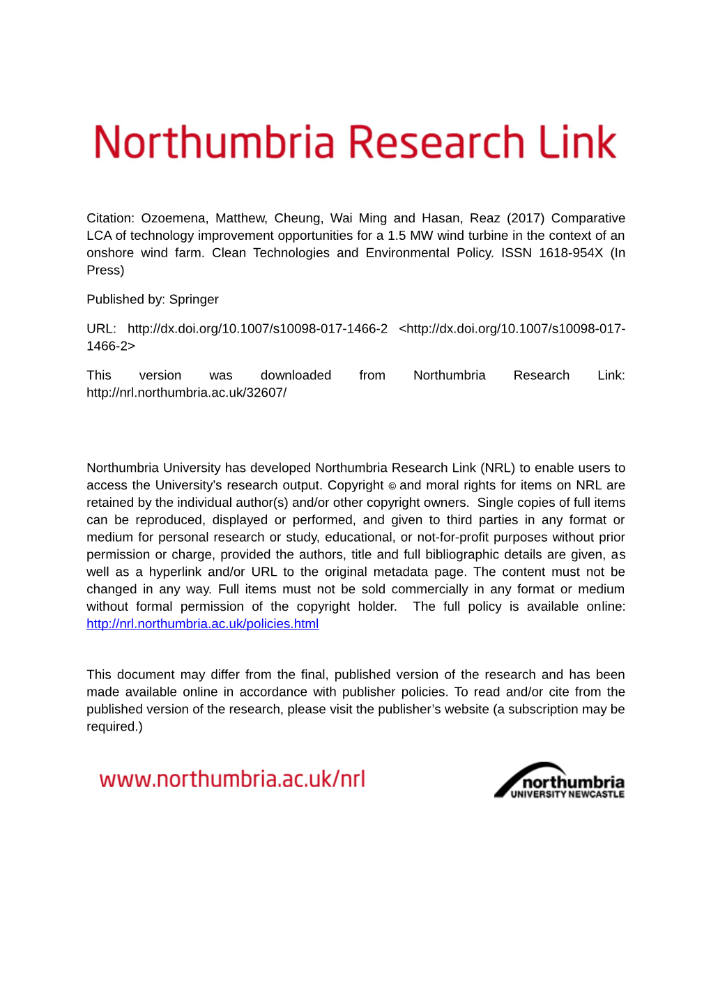 Comparative LCA of Technology Improvement Opportunities for a 1.5 MW Wind Turbine in the Context of an Onshore Wind Farm