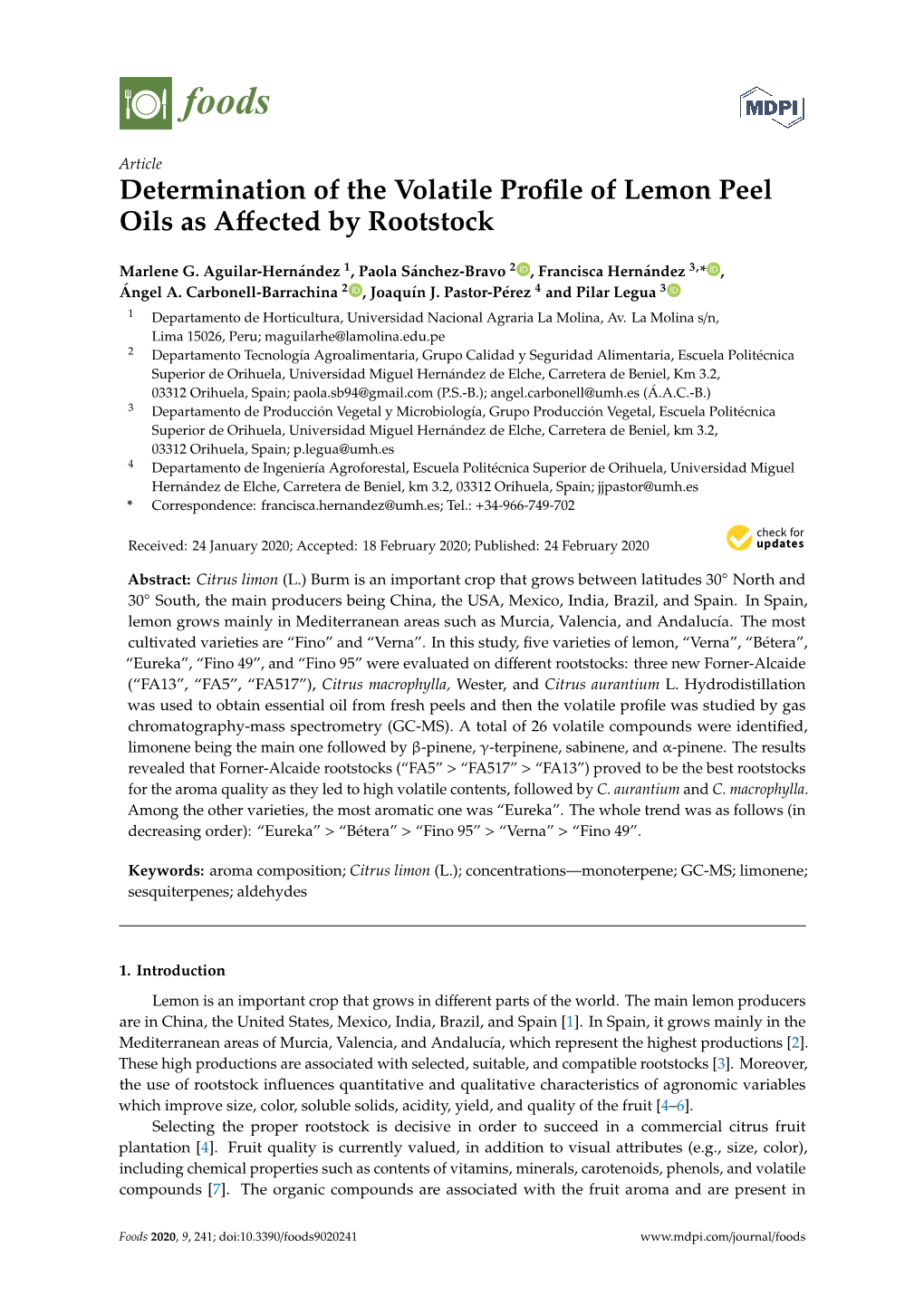 Determination of the Volatile Profile of Lemon Peel Oils As Affected By