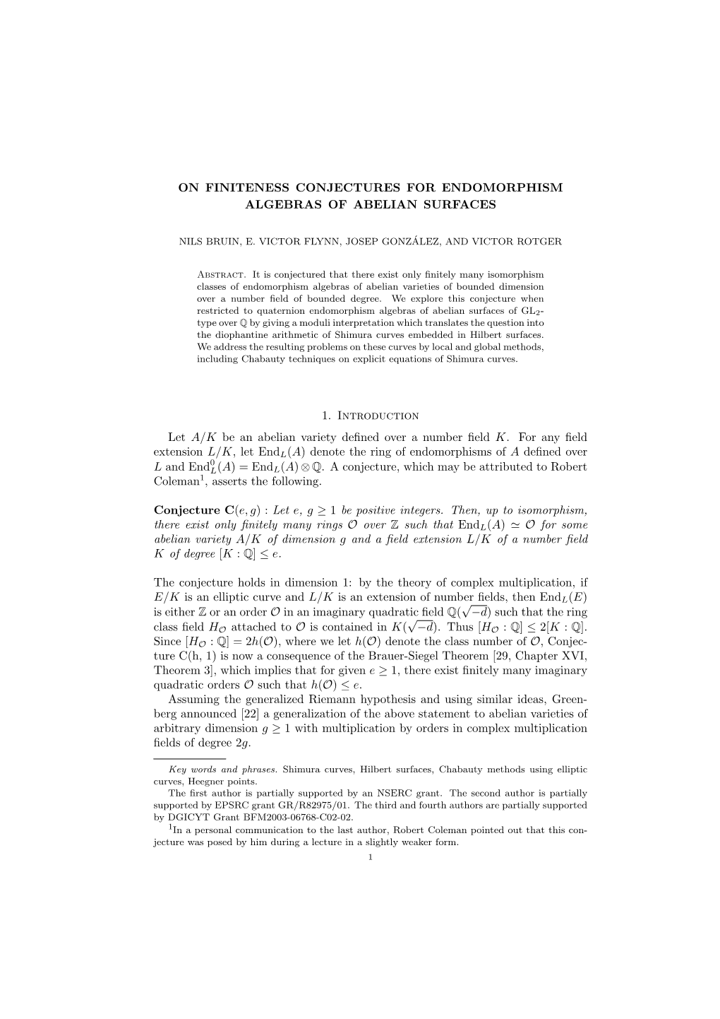 On Finiteness Conjectures for Endomorphism Algebras of Abelian Surfaces