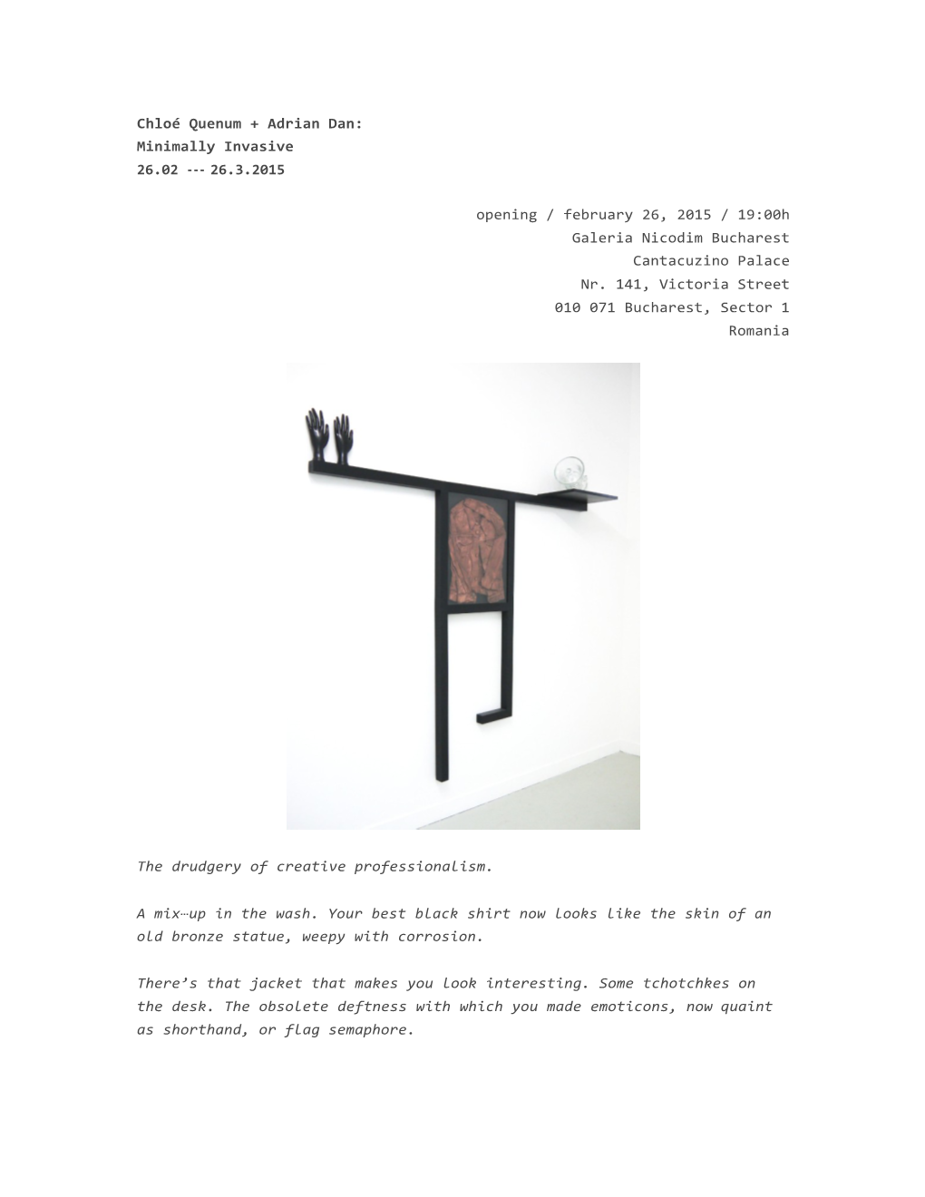 Chloé Quenum + Adrian Dan: Minimally Invasive 26.02 --- 26.3.2015