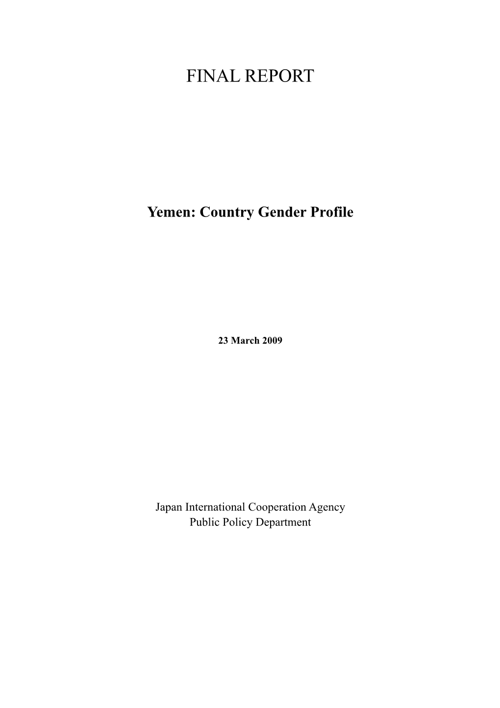 Yemen: Country Gender Profile