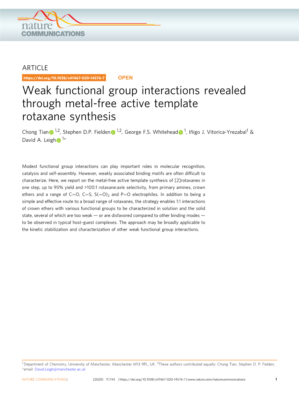 Weak Functional Group Interactions Revealed Through Metal-Free Active Template Rotaxane Synthesis