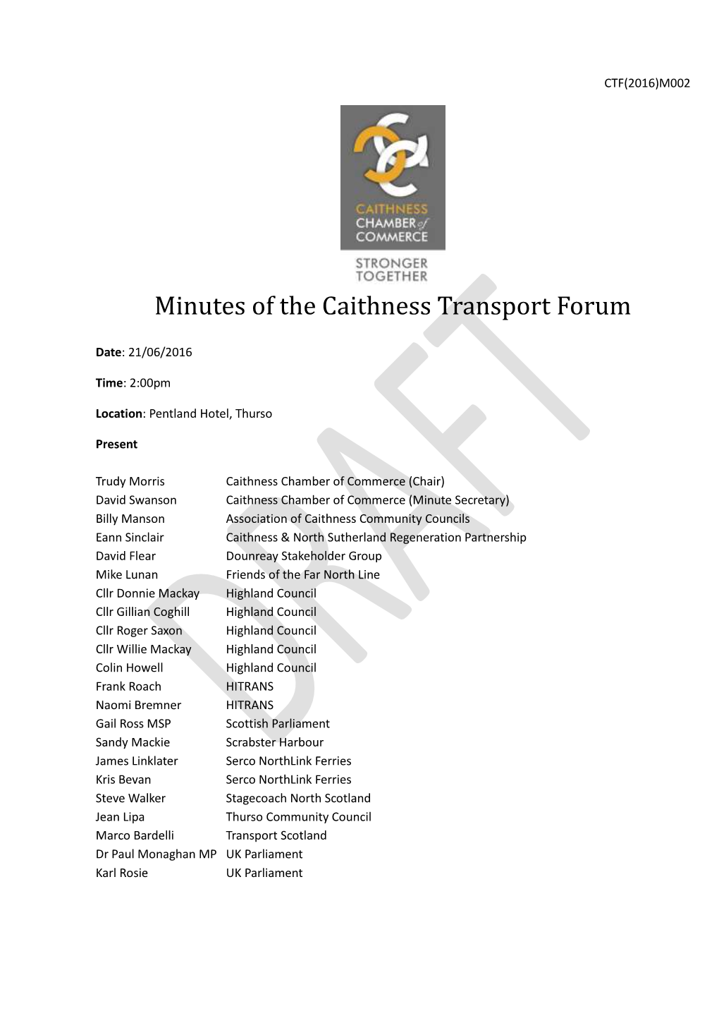 Minutes of the Caithness Transport Forum