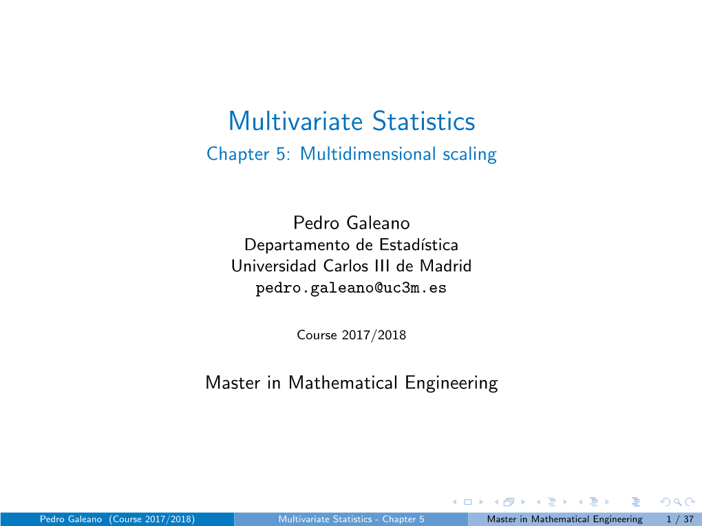 Multivariate Statistics Chapter 5: Multidimensional Scaling