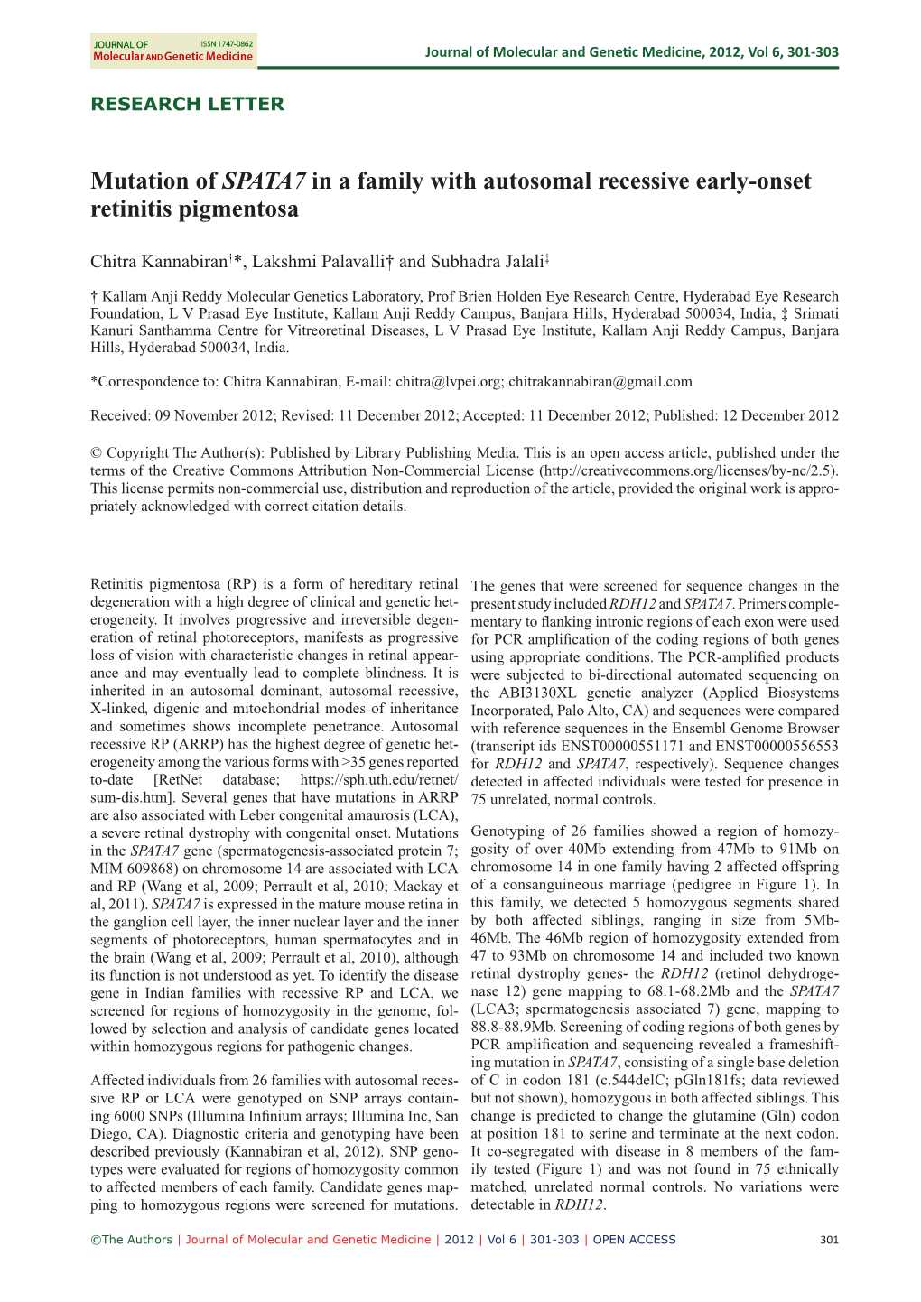 Mutation of SPATA7 in a Family with Autosomal Recessive Early-Onset Retinitis Pigmentosa