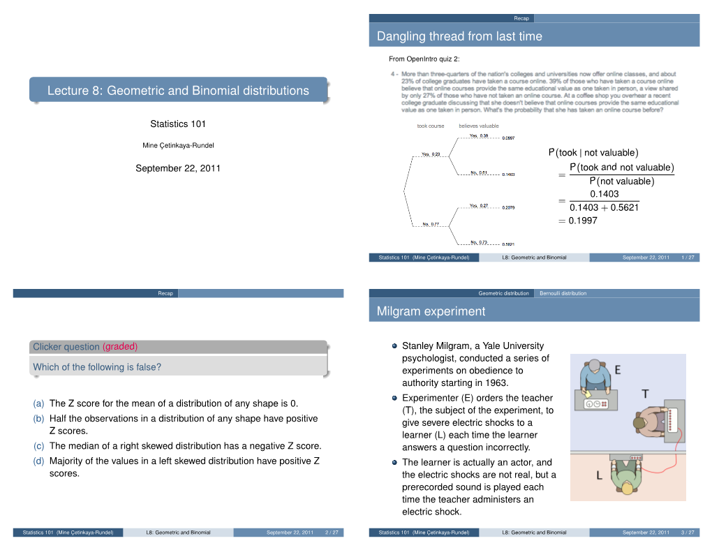 Lecture 8: Geometric and Binomial Distributions