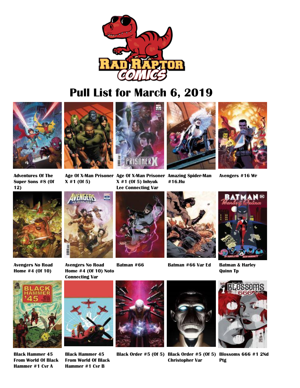 Pull List for March 6, 2019