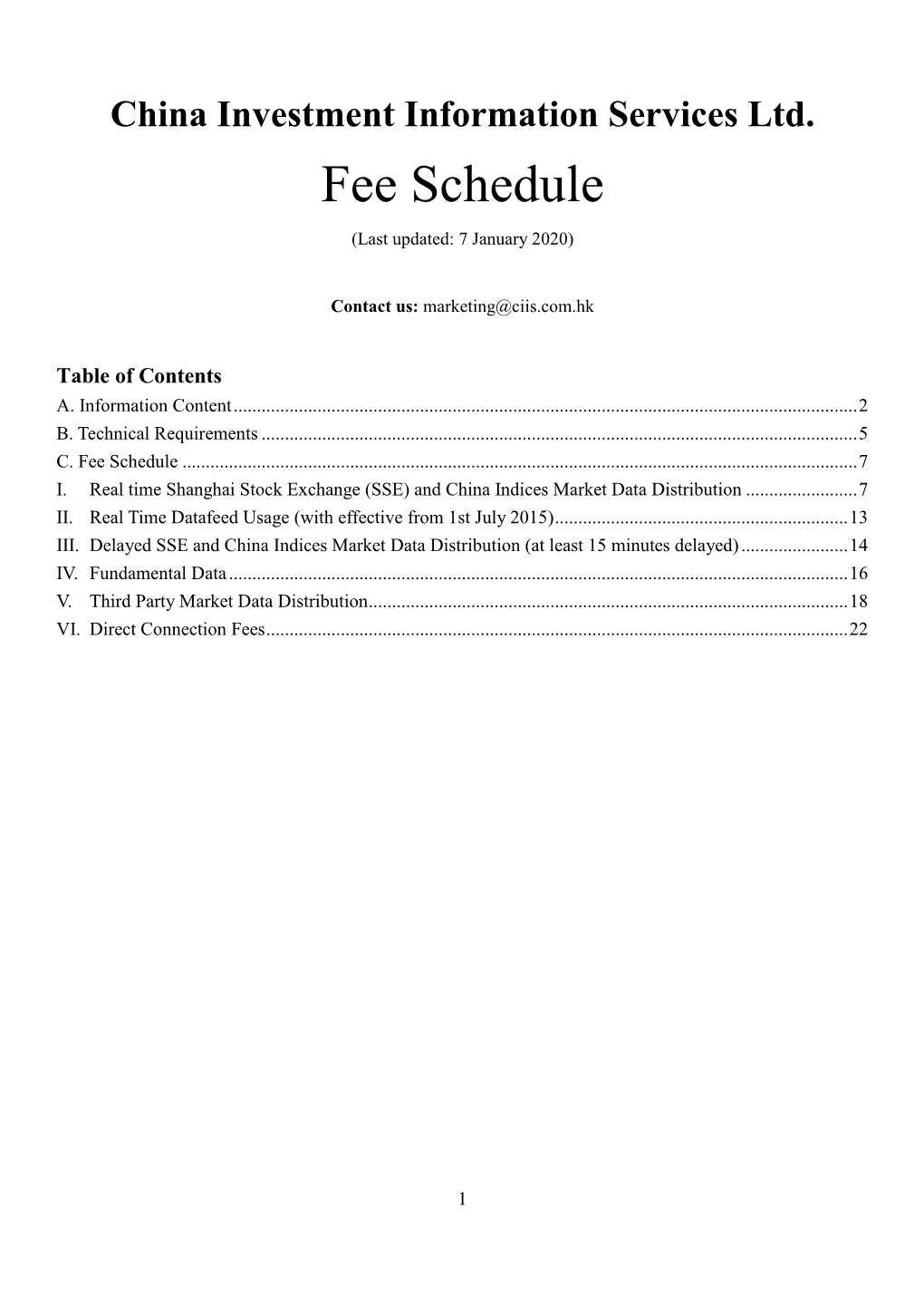 Fee Schedule (Last Updated: 7 January 2020)