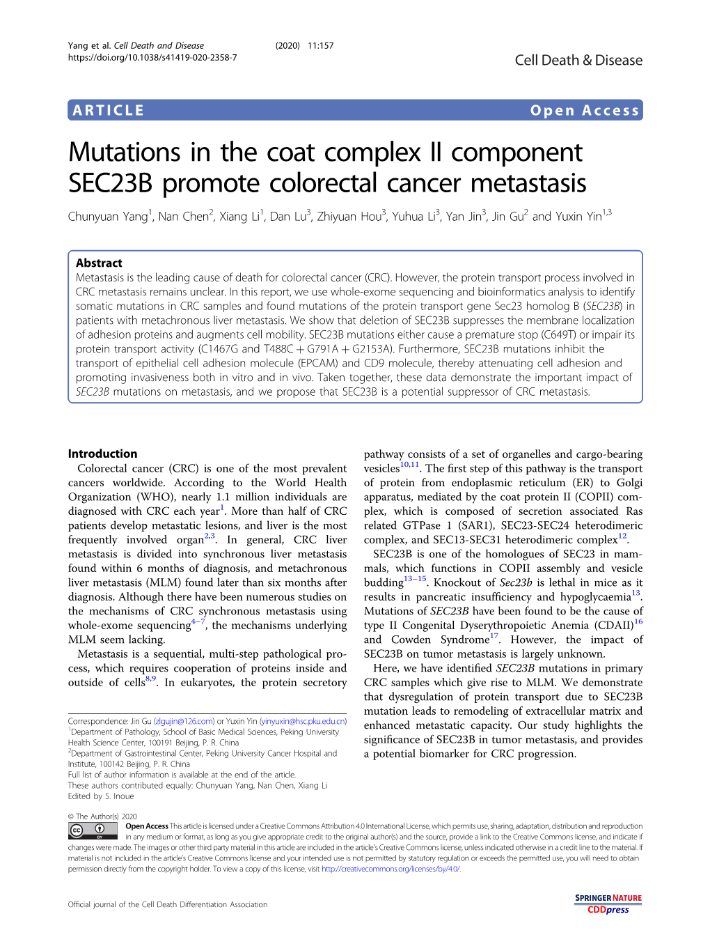 Mutations in the Coat Complex II Component SEC23B